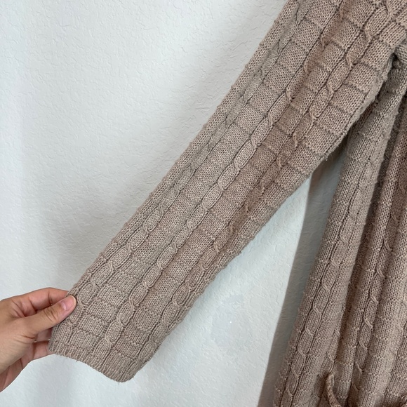 Leo & Nicole Knit Open Cardigan Women's XL Tan Long Line Angora Blend Pockets - Picture 4 of 9